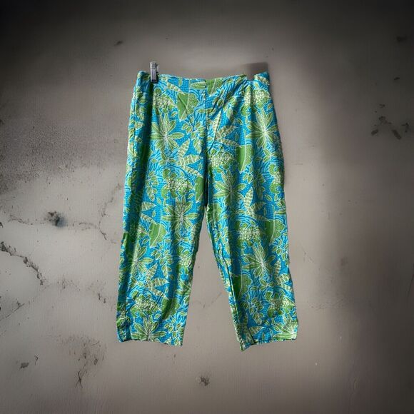 Mountain Lake Pedal Pushers womens Size 10 Tropical Blue Green Tapered Cropped - Picture 1 of 7